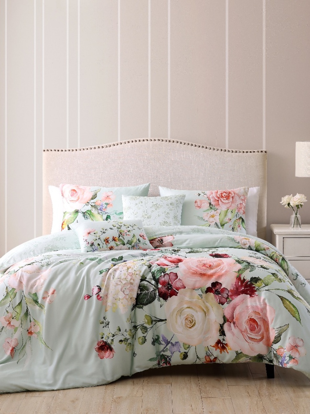 Bebejan Rose on Misty Green Reversible King Comforter Set